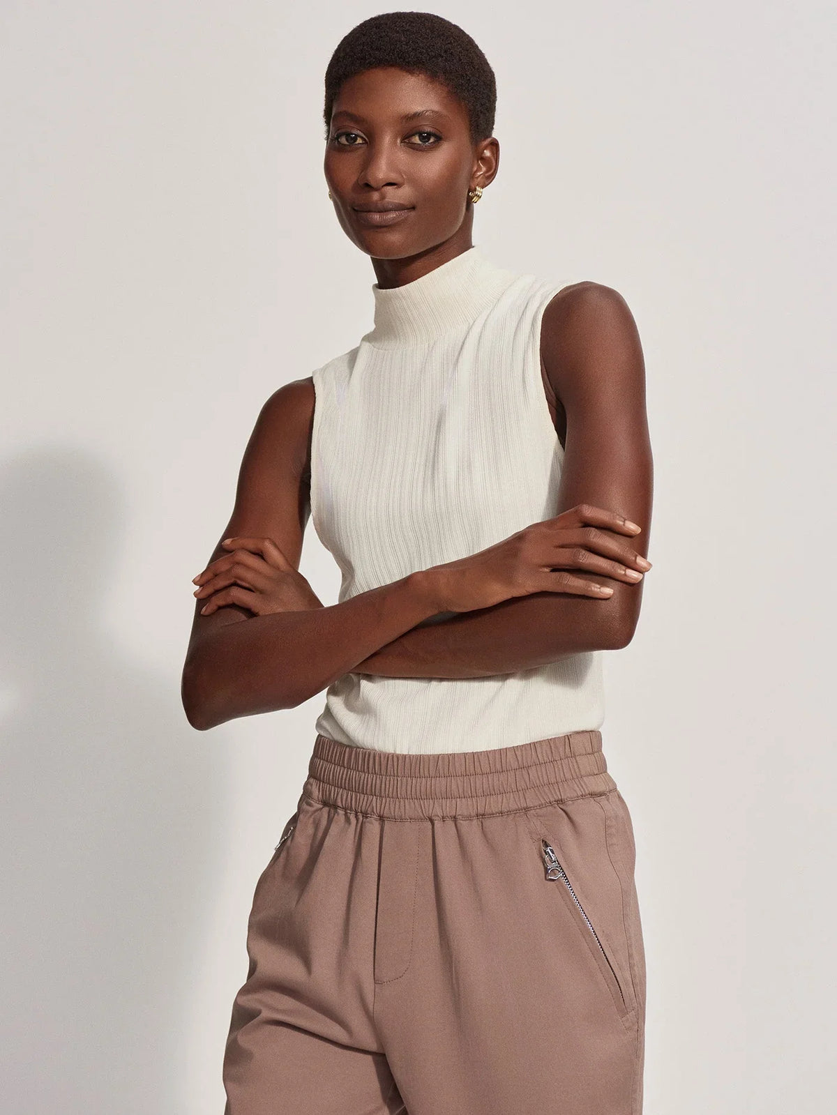Variegated Mock Neck Fitted