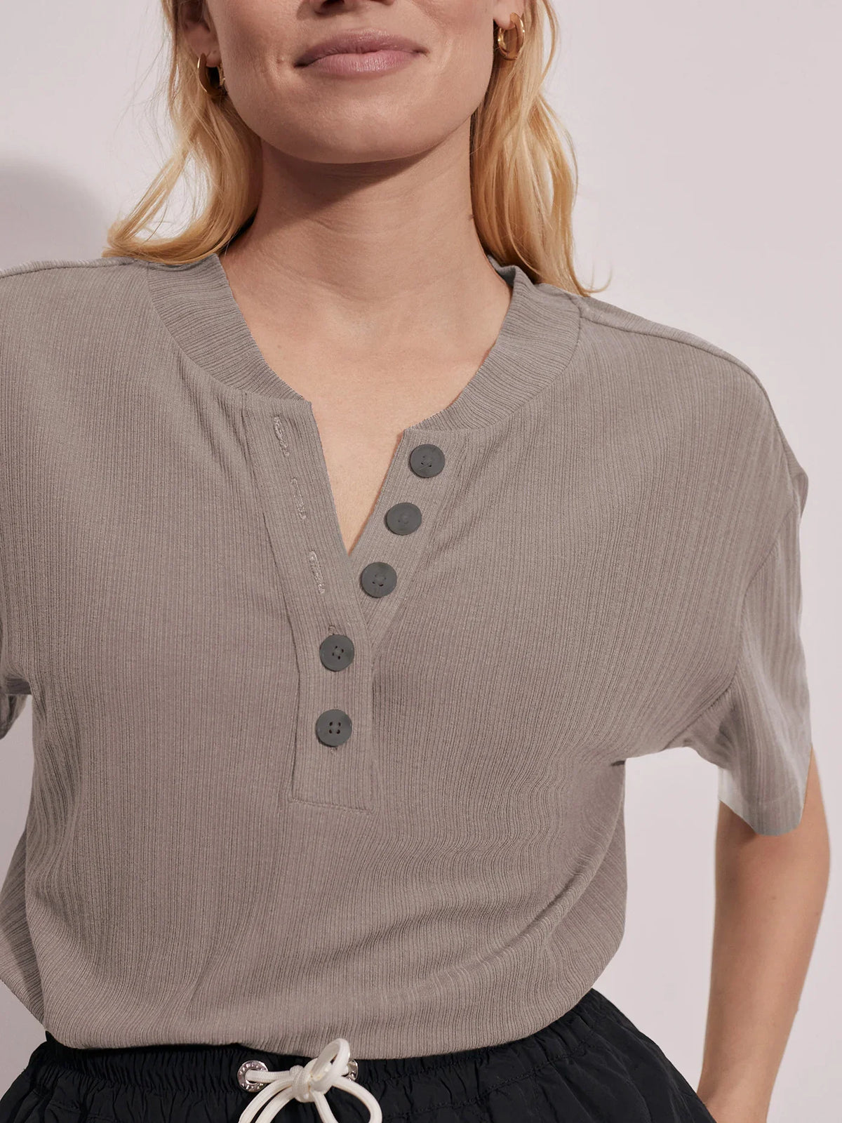 Kasey Mock Placket Rib Tee