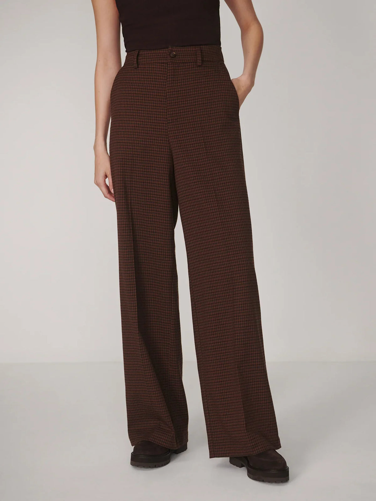 Check Twill Flannel Wide Leg Trouser